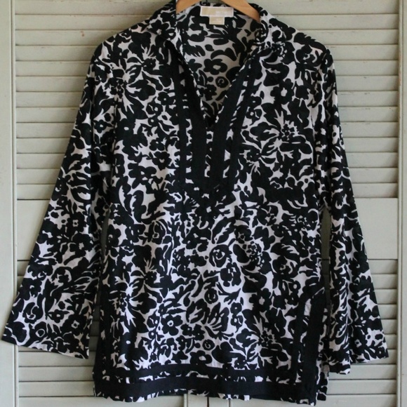 Michael Kors Tops - Michael Kors Black Print Tunic Top, Cotton Size S